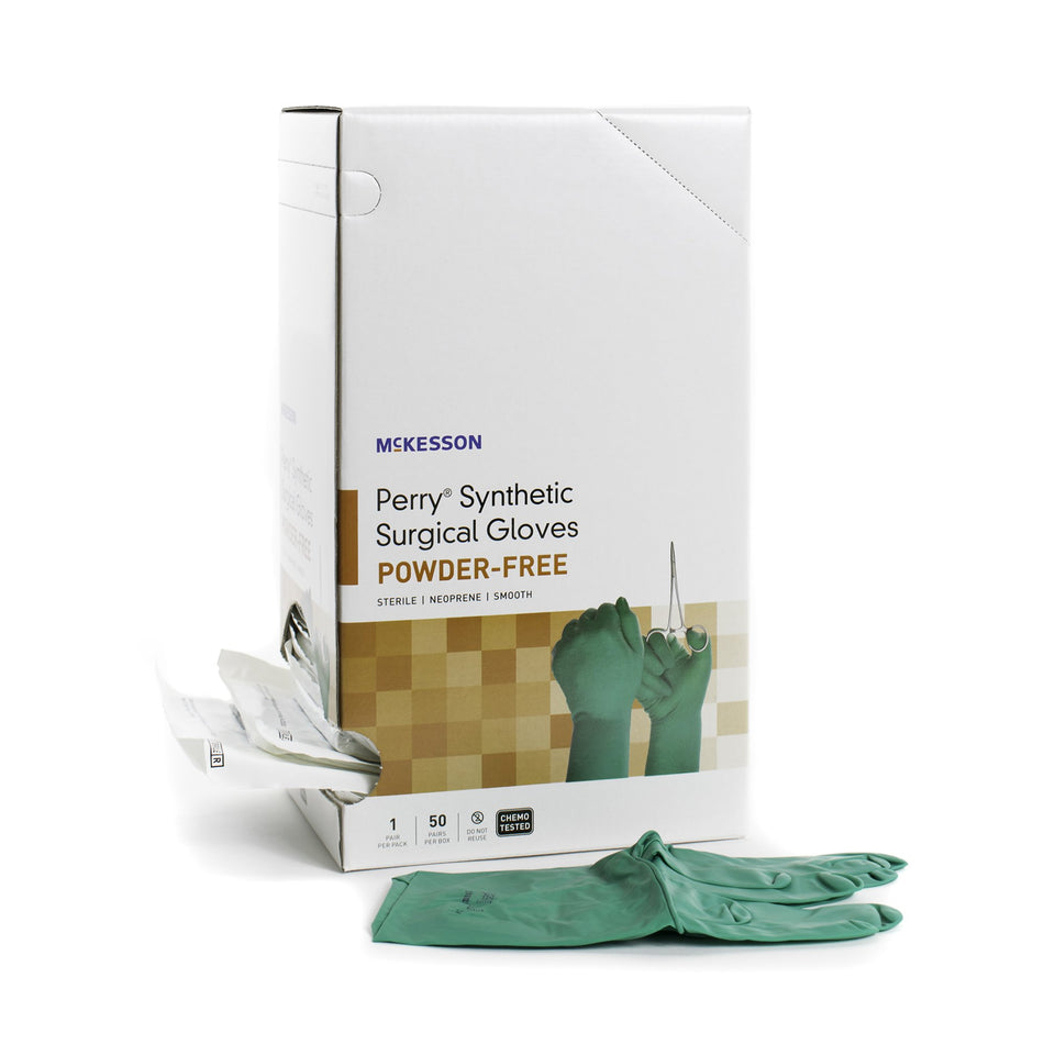 McKesson Perry Performance Plus Polychloroprene Surgical Glove, Size 5.5, Dark Green-Surgical Glove McKesson Perry Performance Plus Size 5.5 Sterile Polychloroprene Standard Cuff Length Smooth Dark Green Chemo Tested