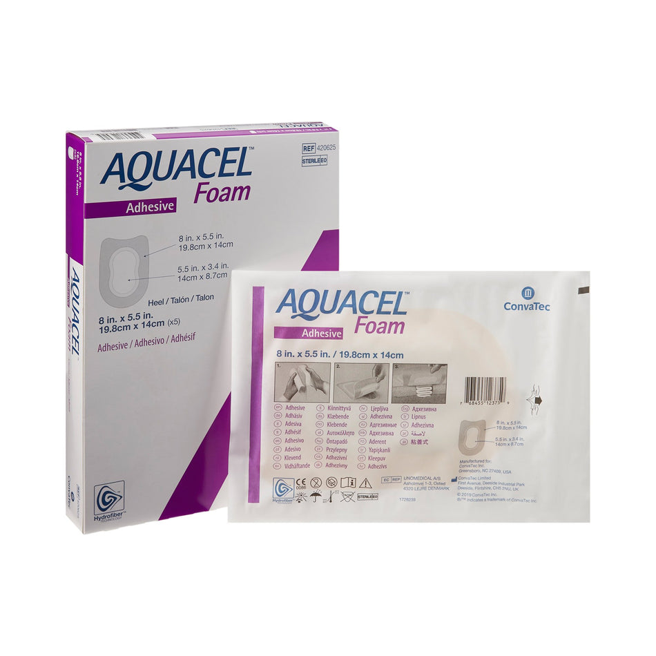 Aquacel� Silicone Adhesive with Border Silicone Foam Dressing, 5� x 8 Inch-Foam Dressing Aquacel� 5-1/2 X 8 Inch With Border Waterproof Film Backing Silicone Adhesive Heel Sterile
