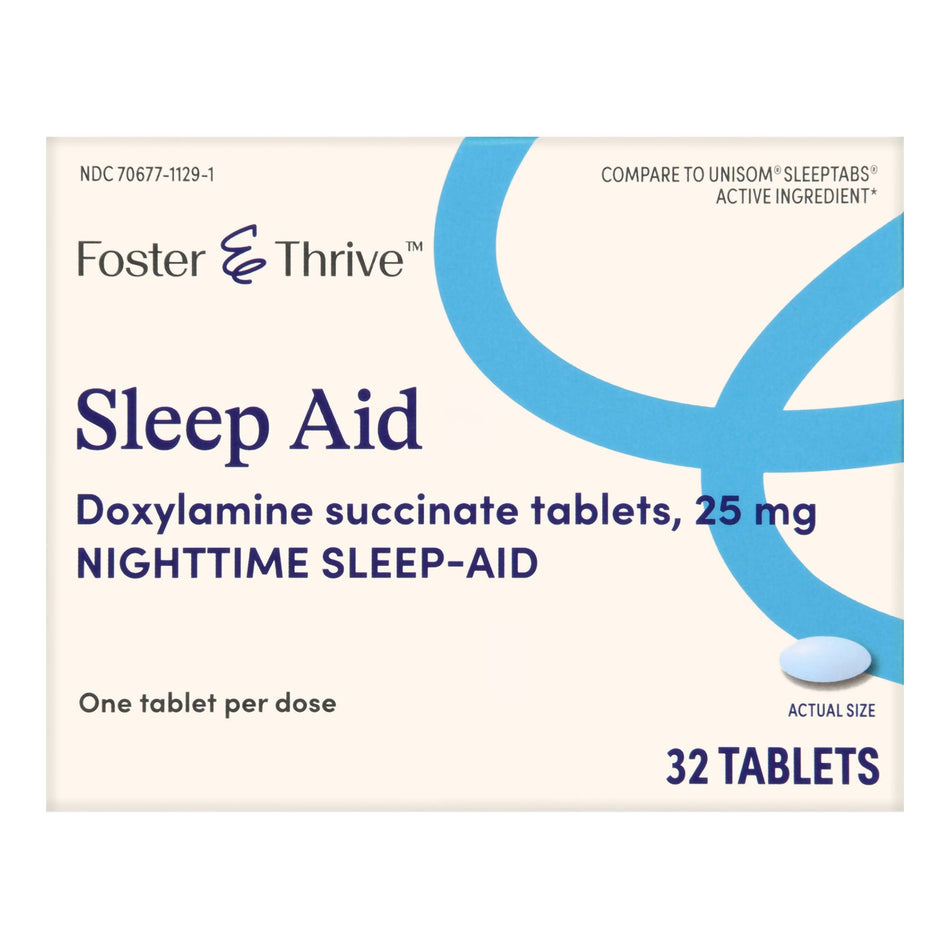 Foster & Thrive Sleep Aid Doxylamine Succinate 25 mg Tablets-Sleep Aid Foster & Thrive 32 per Box Tablet 25 mg Strength