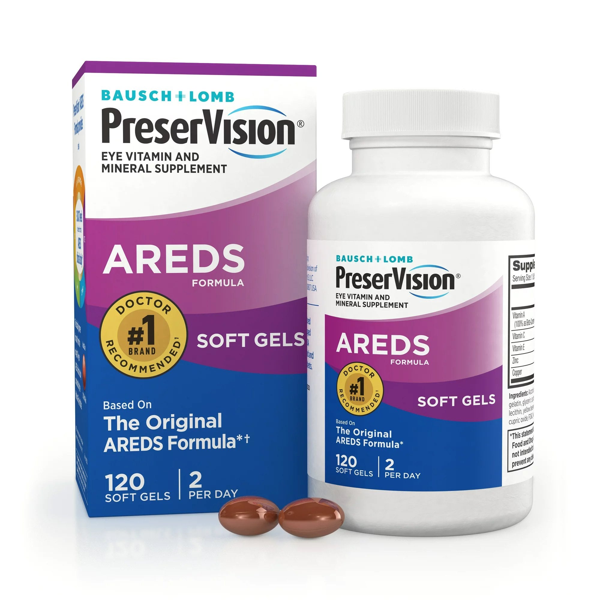 Bausch + Lomb PreserVision AREDS Soft Gels-"Vitamin Supplement PreserVision Areds Beta-Carotene / Vitamin C 4,296 mcg - 226 mg Strength Capsule 120 per Bottle"