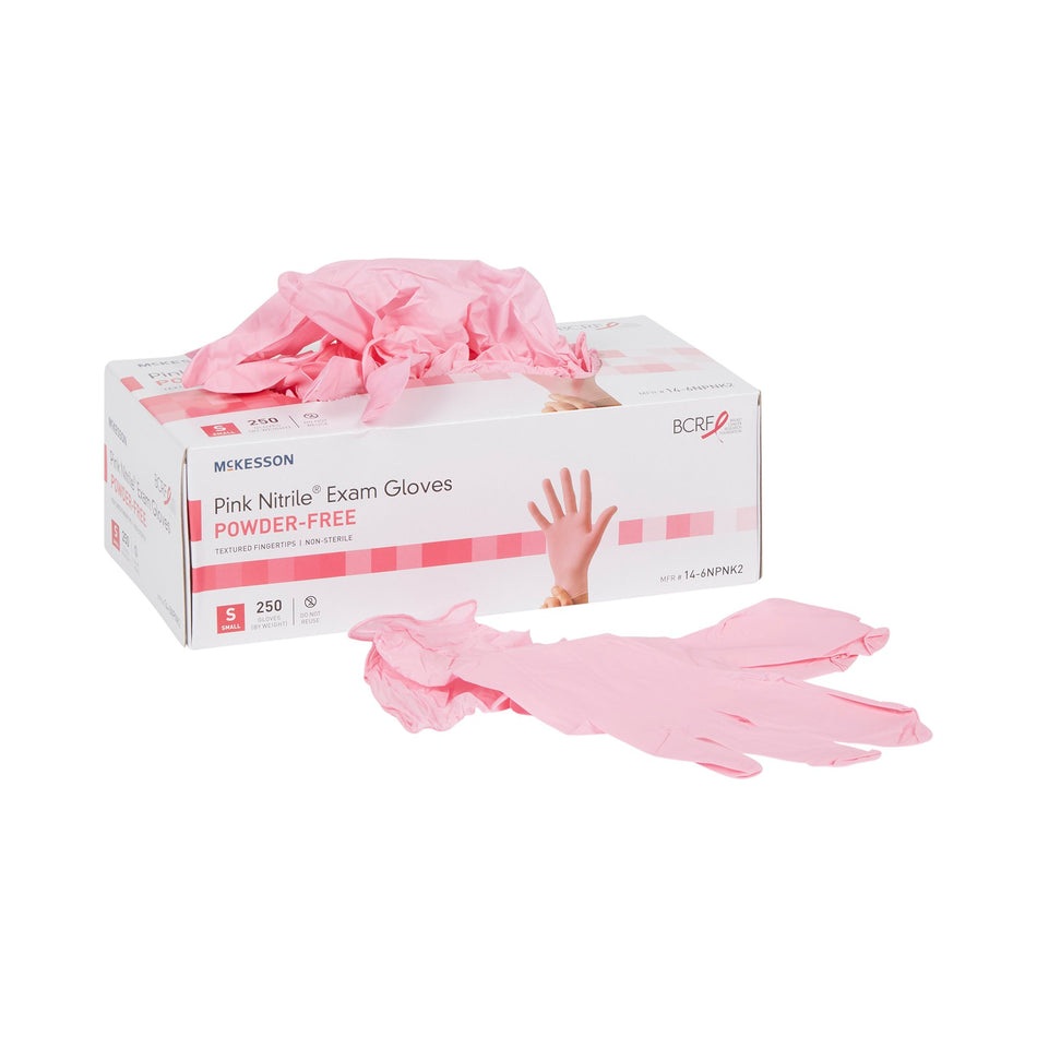 McKesson Pink Nitrile Exam Glove, Small-Exam Glove McKesson Pink Nitrile Small NonSterile Nitrile Standard Cuff Length Textured Fingertips Pink Not Rated