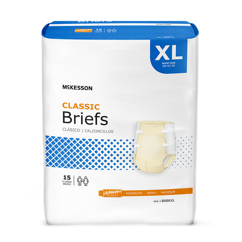 McKesson Classic Light Absorbency Incontinence Brief, Extra Large-Unisex Adult Incontinence Brief McKesson Classic X-Large Disposable Light Absorbency