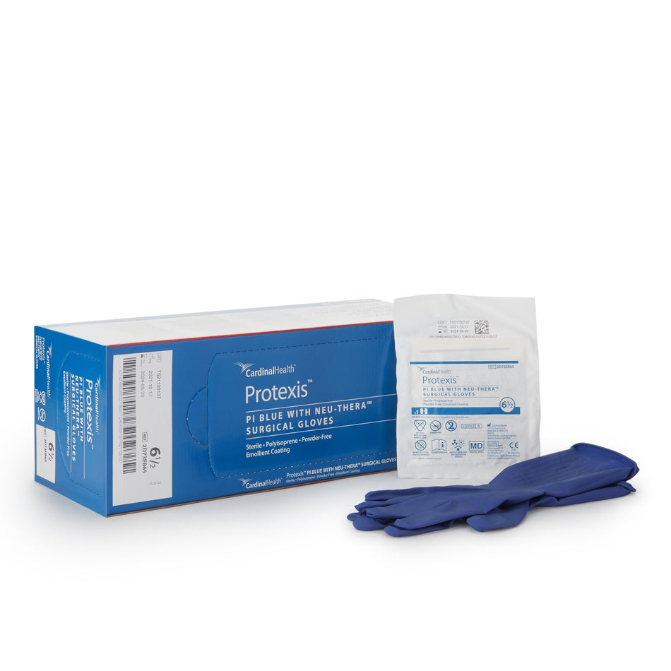 Protexis Blue with Neu-Thera Polyisoprene Surgical Glove, Size 6.5, Blue-Surgical Glove ESTEEM Blue with Neu-Thera Size 6.5 Sterile Polyisoprene Standard Cuff Length Smooth Blue Not Chemo Approved