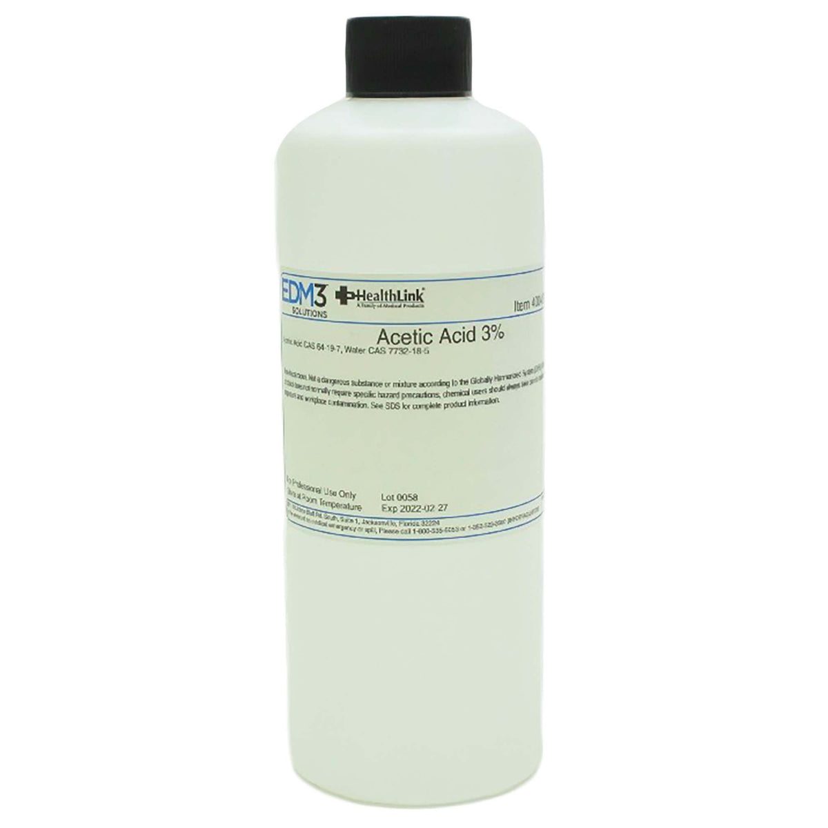 Chemistry Reagent Acetic Acid Organic Acid 3% 16 oz. - Clinical Laboratory>Chemicals and Solutions - EDM 3 LLC