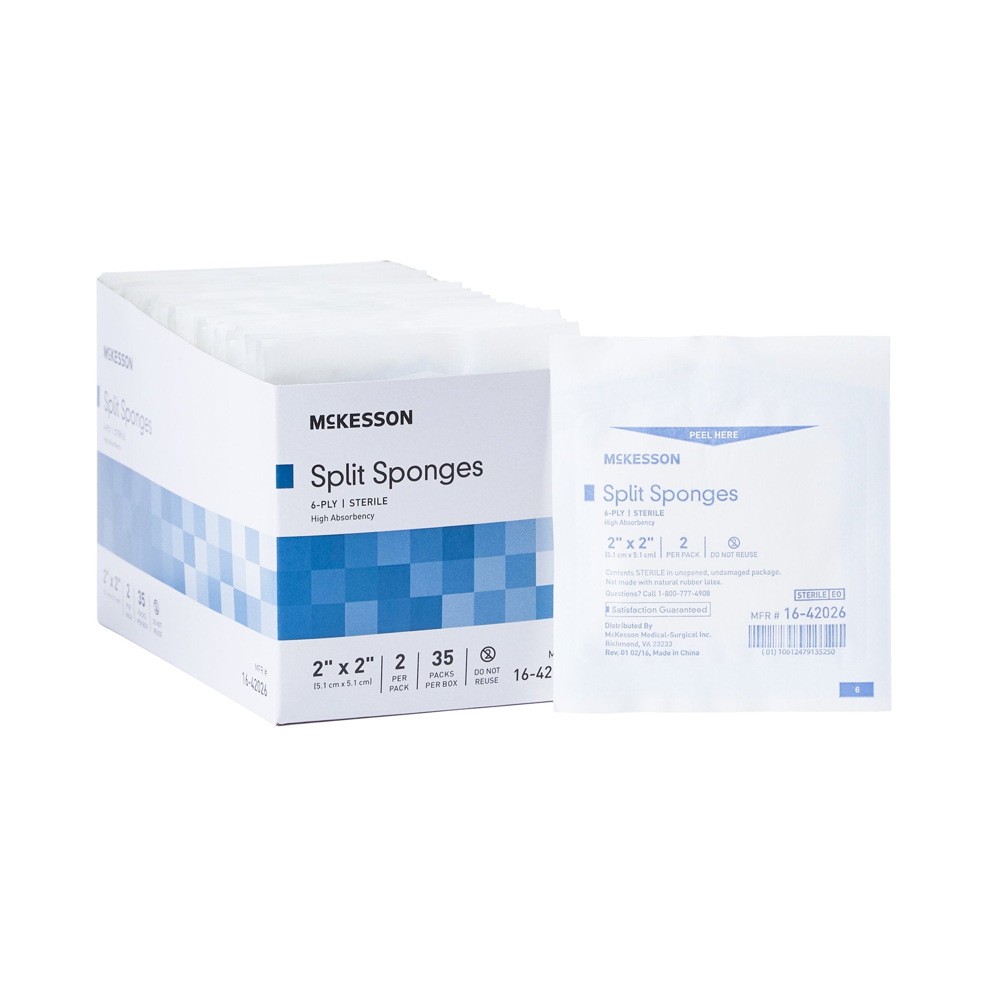 McKesson IV/Drain Split Dressing, 2 x 2 Inch, 6-Ply-I.V. Sponge McKesson 2 X 2 Inch 6-Ply Sterile 2 per Pack