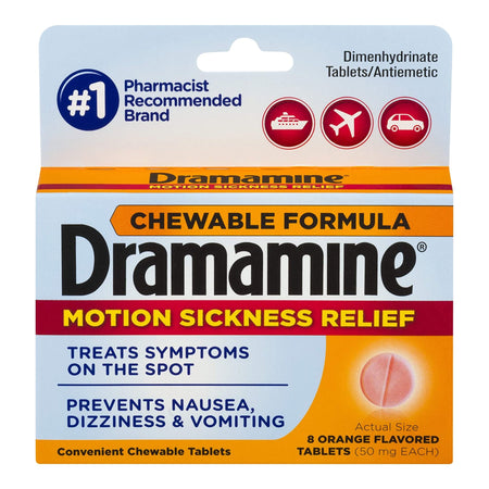 Dramamine Dimenhydrinate Nausea Relief-Nausea Relief Dramamine 50 mg Strength Chewable Tablet 8 per Box