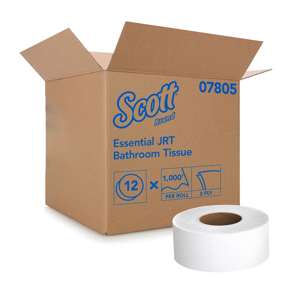 Scott Essential Jumbo Roll Toilet Paper, Standard-Toilet Tissue Scott Essential JRT White 2-Ply Jumbo Size Cored Roll Continuous Sheet 3-11/20 Inch X 1000 Foot
