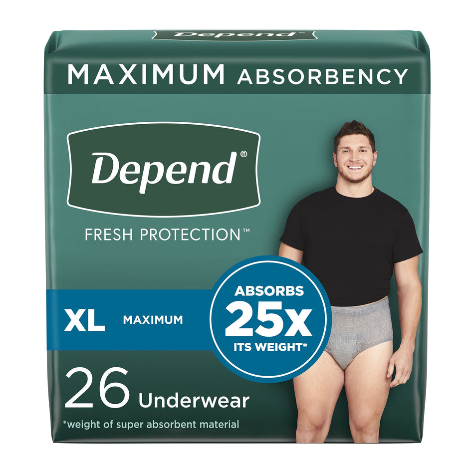 Depend Fresh Protection Men's Maximum Absorbency Underwear, Extra Large-Male Adult Absorbent Underwear Depend Fresh Protection Waistband Style X-Large Disposable Heavy Absorbency