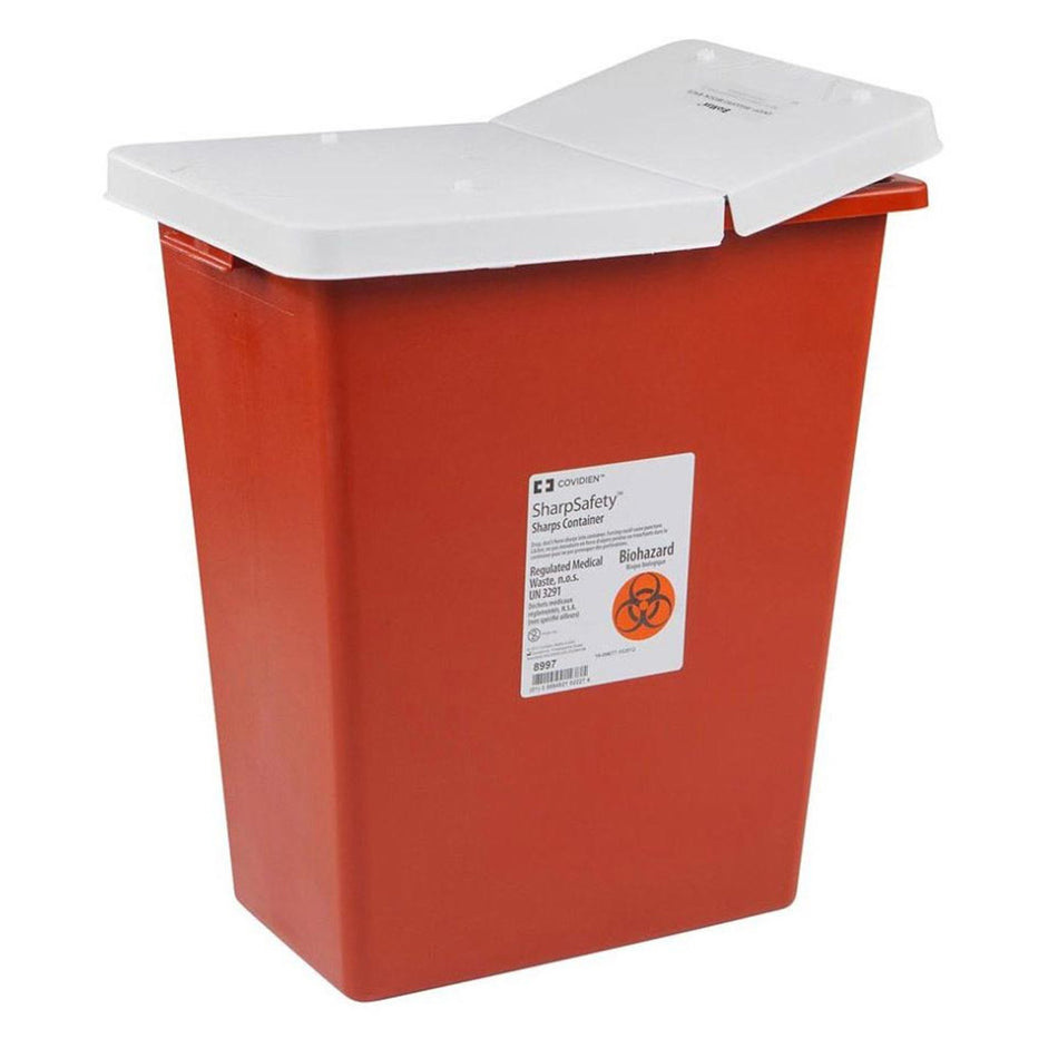 SharpSafety Multi-purpose Sharps Container, 12 Gallon, 18 x 18 x 12 Inch-Sharps Container SharpSafety Red Base 18-3/4 H X 18-1/4 W X 12-3/4 D Inch Vertical Entry 12 Gallon