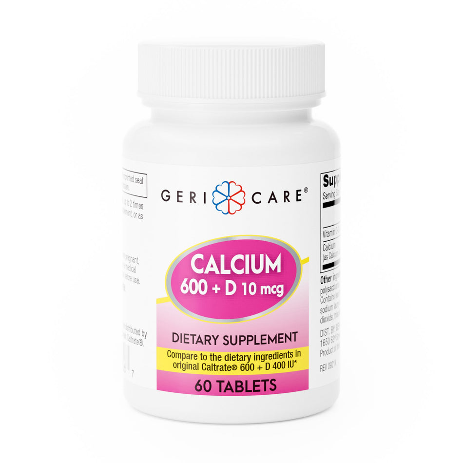 Geri-Care Calcium 600 + D Dietary Supplement-Joint Health Supplement Geri-Care Calcium / Vitamin D 600 mg - 400 IU Strength Tablet 60 per Bottle