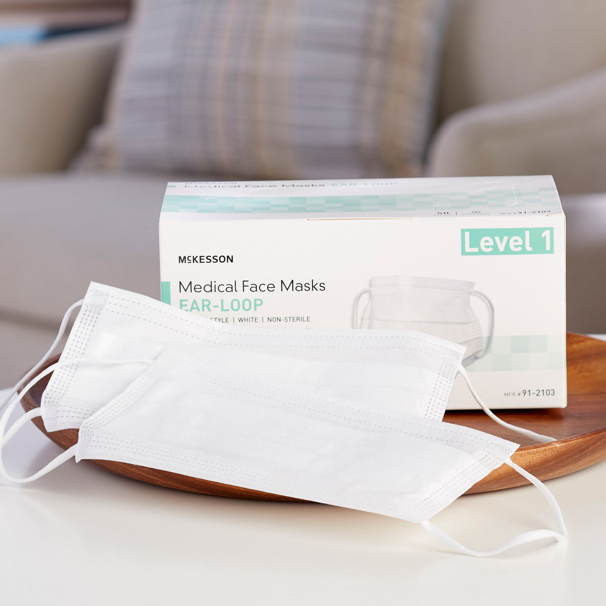 McKesson ASTM Level 1 Medical Face Masks, White-Procedure Mask McKesson ASTM Level 1 Earloops One Size Fits Most