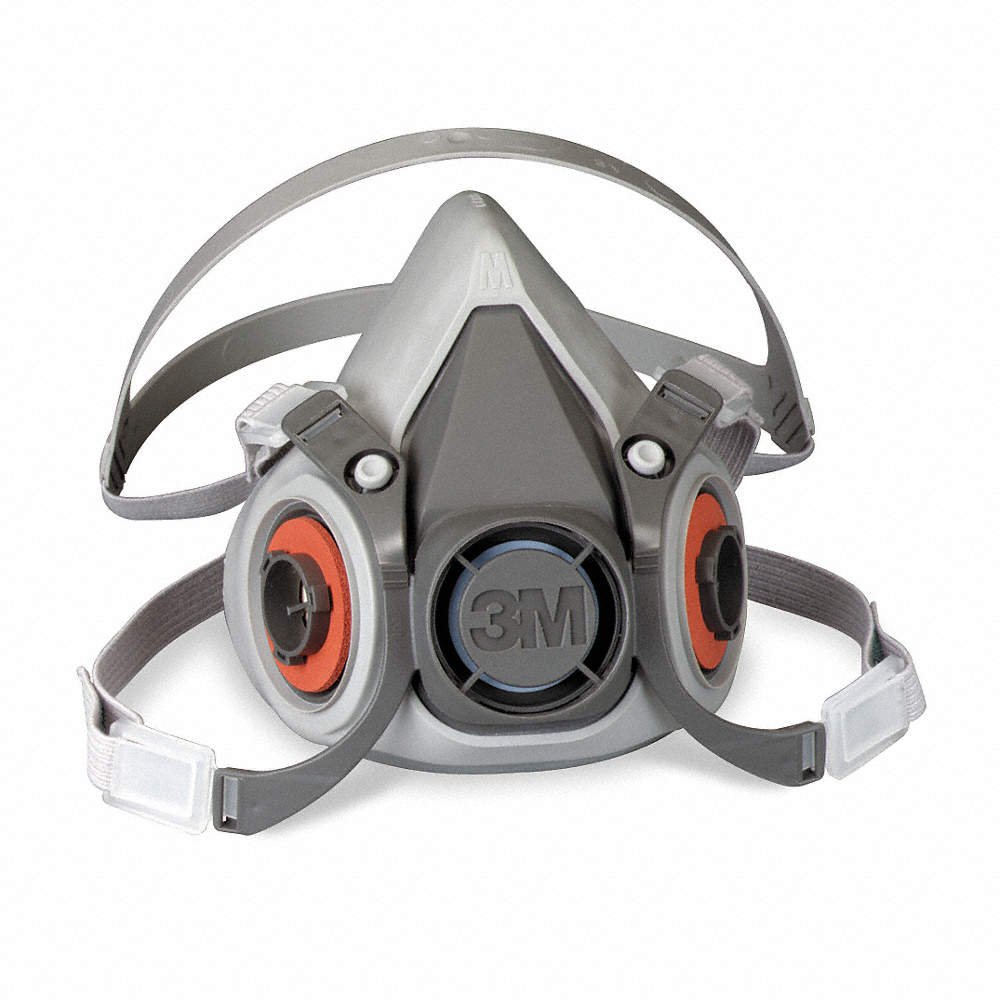 3M 6000 Respirator Mask-3M 6000 Reusable Respirator Industrial N95 Half Face 4 Point Adjustable Head Strap Medium Gray / White