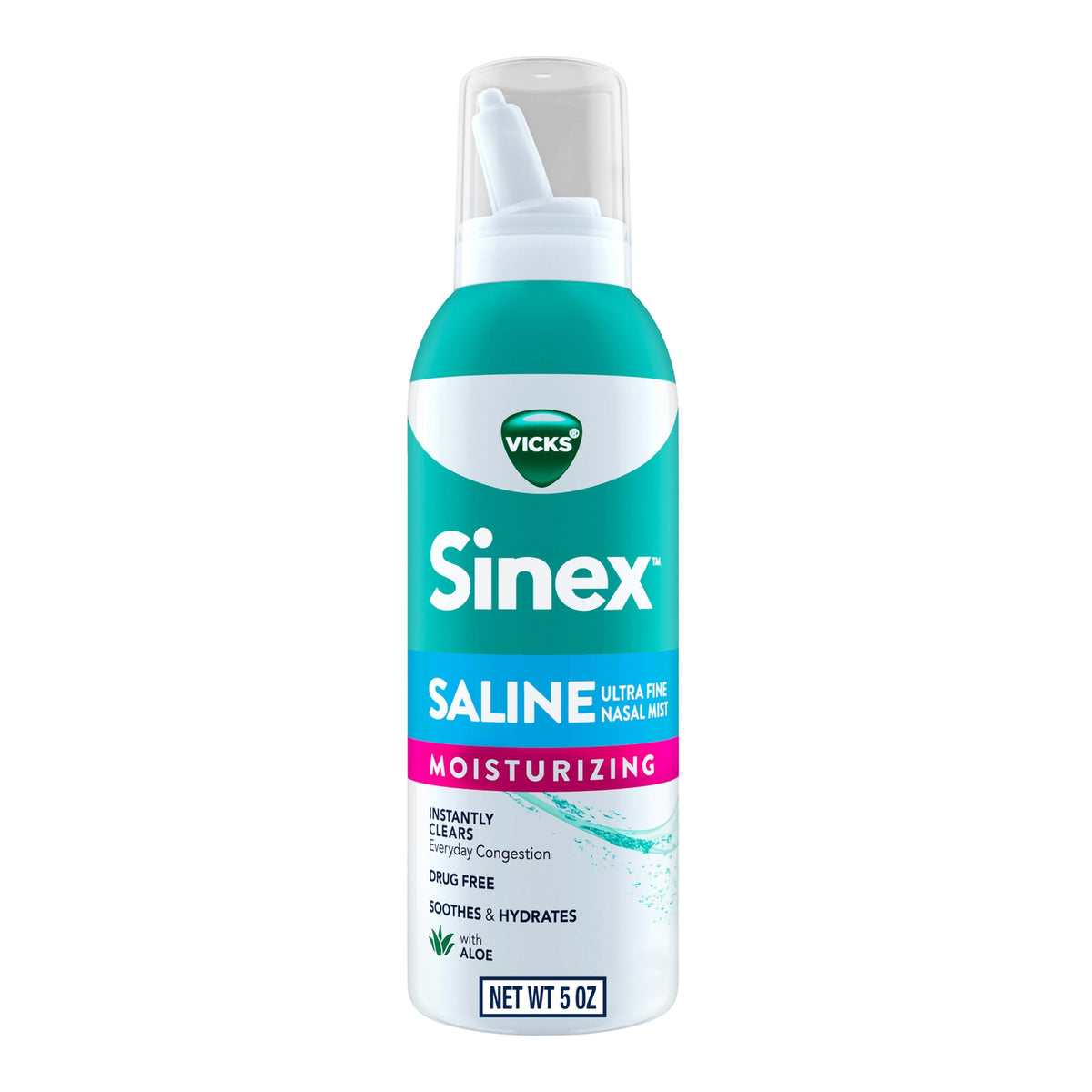 Sinex Saline Ultra Fine Nasal Mist Moisturizing with Aloe-Nasal Saline Spray Vicks Sinex Moisturizing 5 oz.