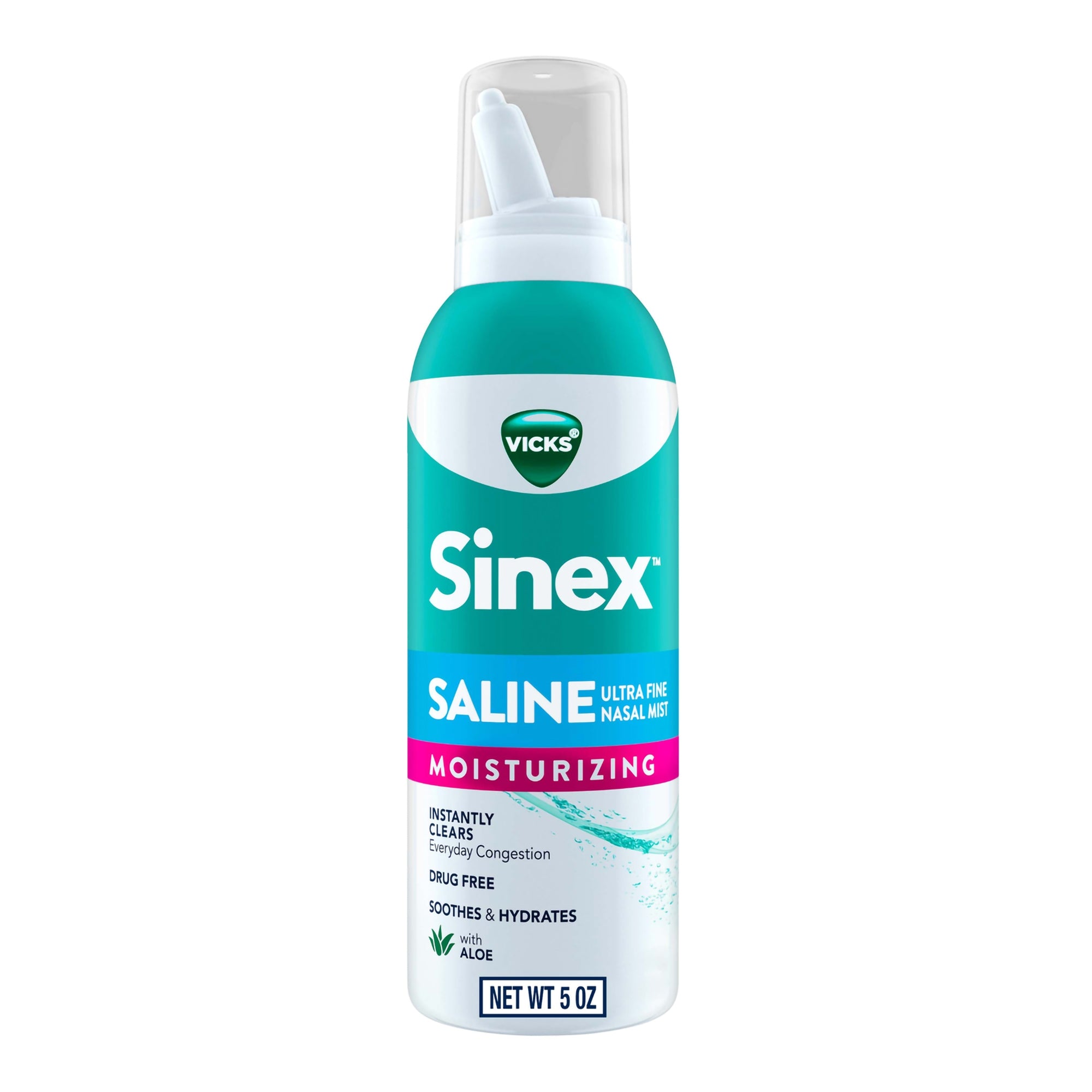 Sinex Saline Ultra Fine Nasal Mist Moisturizing with Aloe-Nasal Saline Spray Vicks Sinex Moisturizing 5 oz.