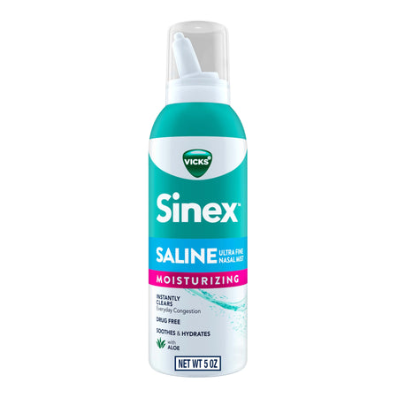 Sinex Saline Ultra Fine Nasal Mist Moisturizing with Aloe-Nasal Saline Spray Vicks Sinex Moisturizing 5 oz.