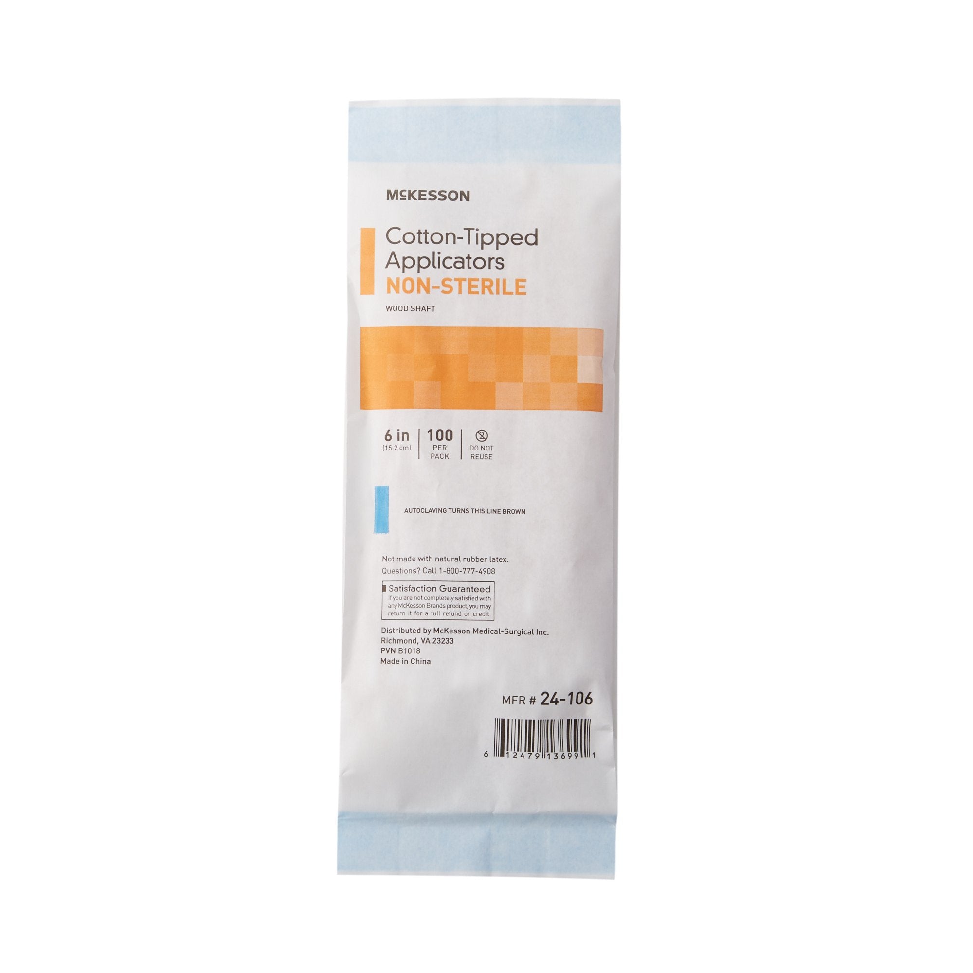 McKesson Swabsticks, Cotton-Tip, Wood Shaft, 6 Inch-Swabstick McKesson Cotton Tip Wood Shaft 6 Inch NonSterile 100 per Pack