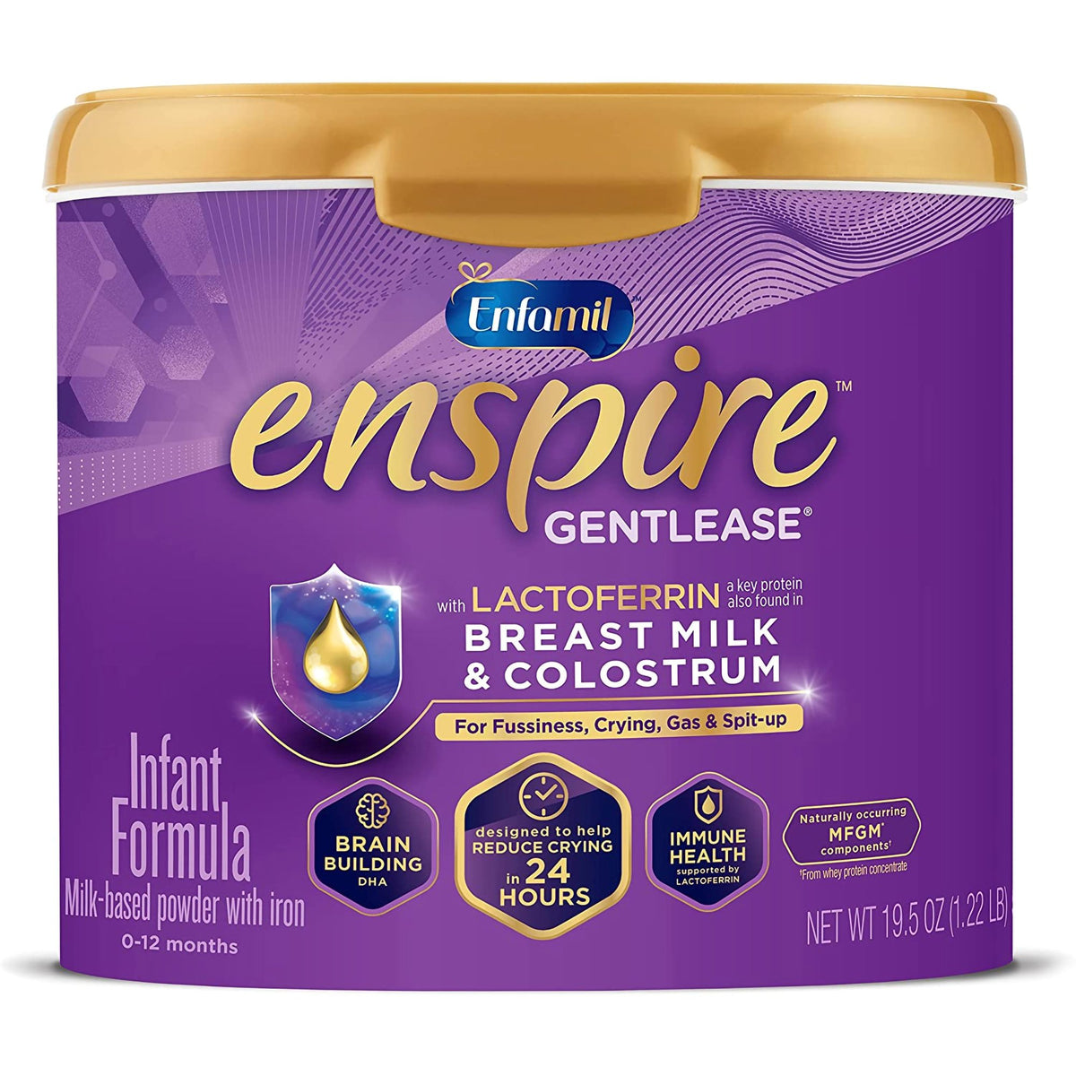 Enfamil Enspire Powder Infant Formula, 19.5-ounce tub-Infant Formula Enfamil Enspire Gentlease Unflavored 19.5 oz. Tub Powder Milk-Based Fussiness / Gas / Crying