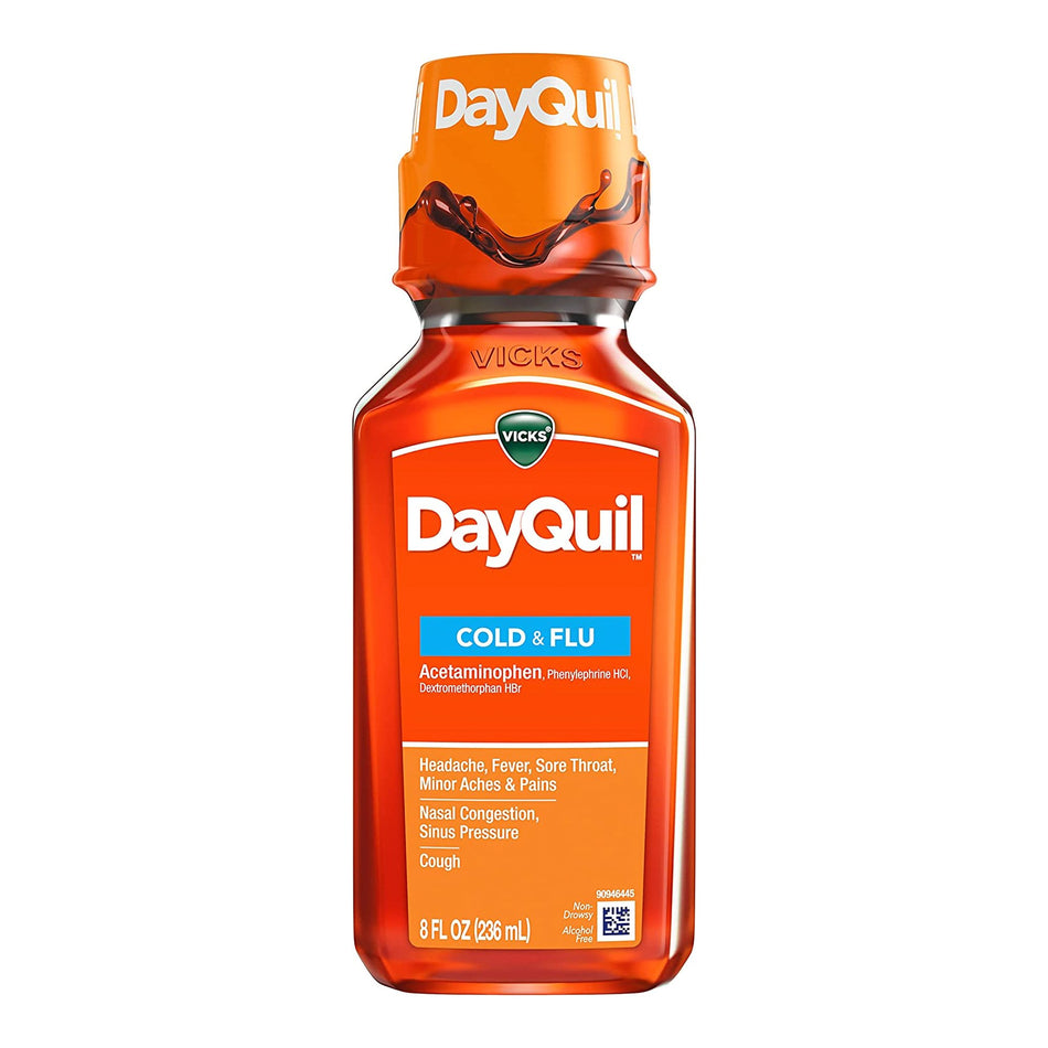 Vicks DayQuil Cold & Flu Liquid-Cold and Cough Relief DayQuil Cold & Flu 325 mg - 10 mg - 5 mg / 15 mL Strength Liquid 8 oz.