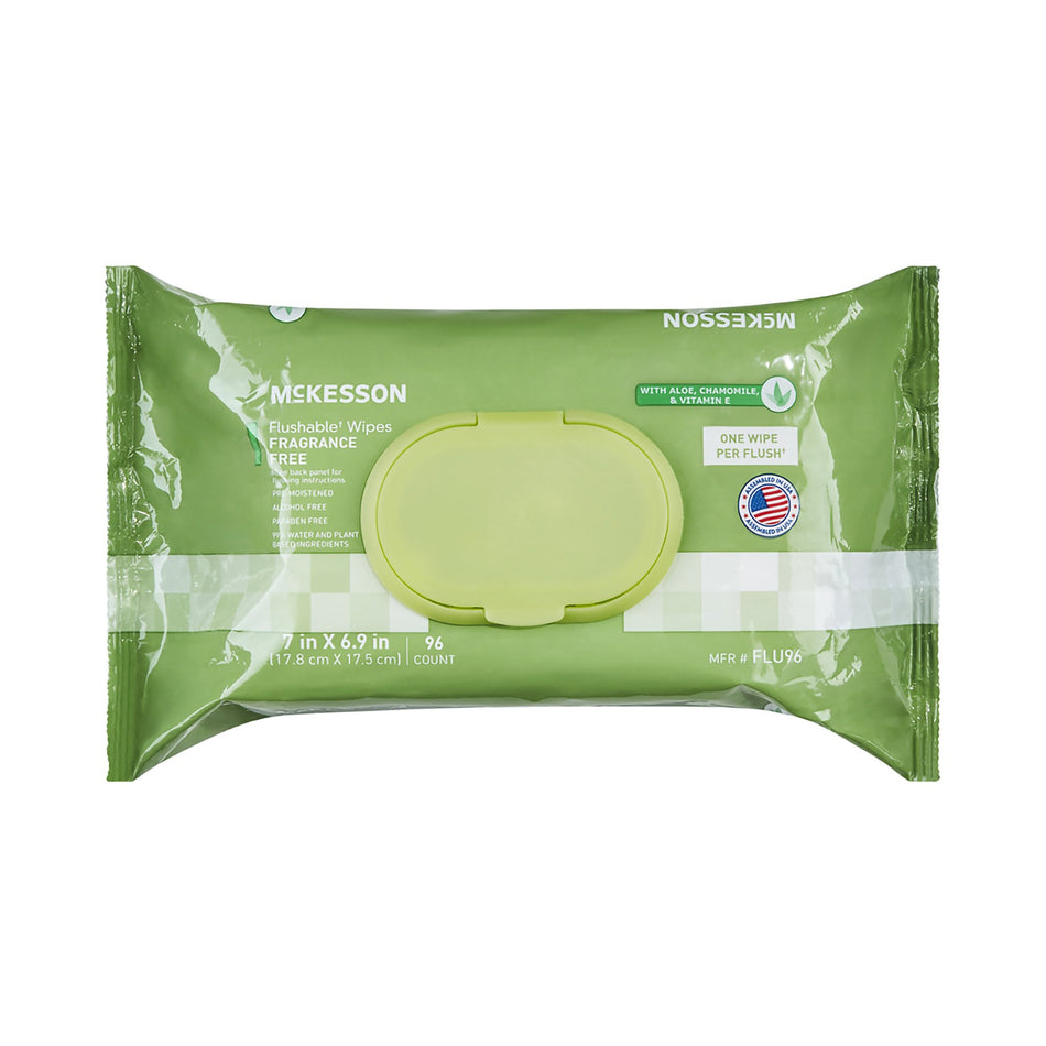 McKesson Flushable* Wet Wipes - Unscented, 96 Wet Wipes per Pack-Flushable Personal Wipe McKesson Soft Pack Unscented 96 Count
