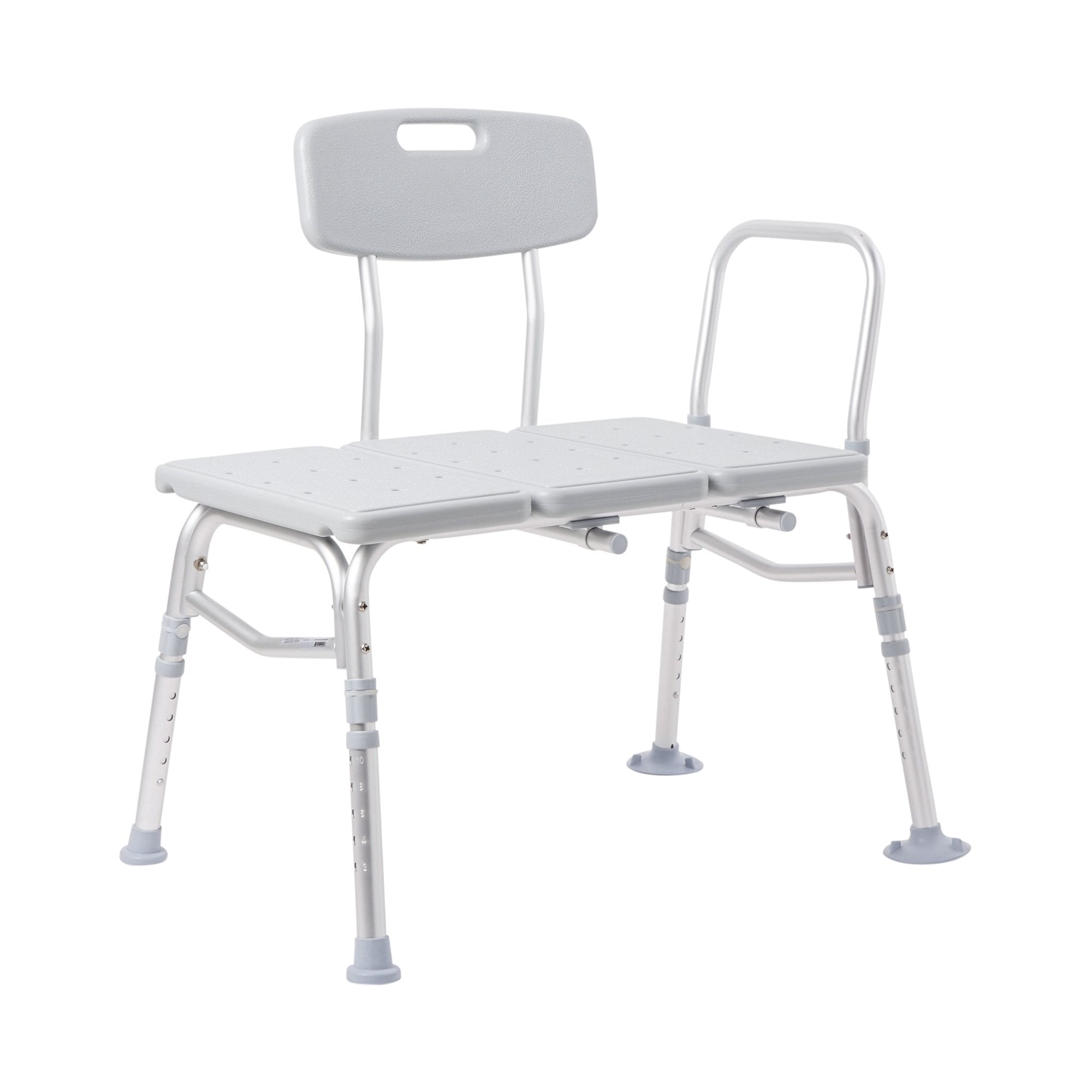 McKesson Aluminum Transfer Bench with Reversible Back-McKesson Knocked Down Bath Transfer Bench Removable Arm Rail 17-1/2 to 22-1/2 Inch Seat Height 400 lbs. Weight Capacity