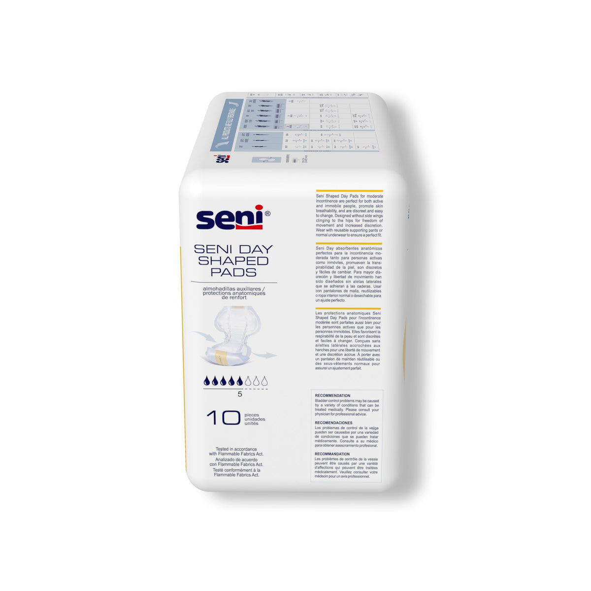 Seni Day Shaped Pads-Incontinence Liner Seni Shaped Day Pads 25 Inch Length Moderate Absorbency Super Absorbent Core One Size Fits Most