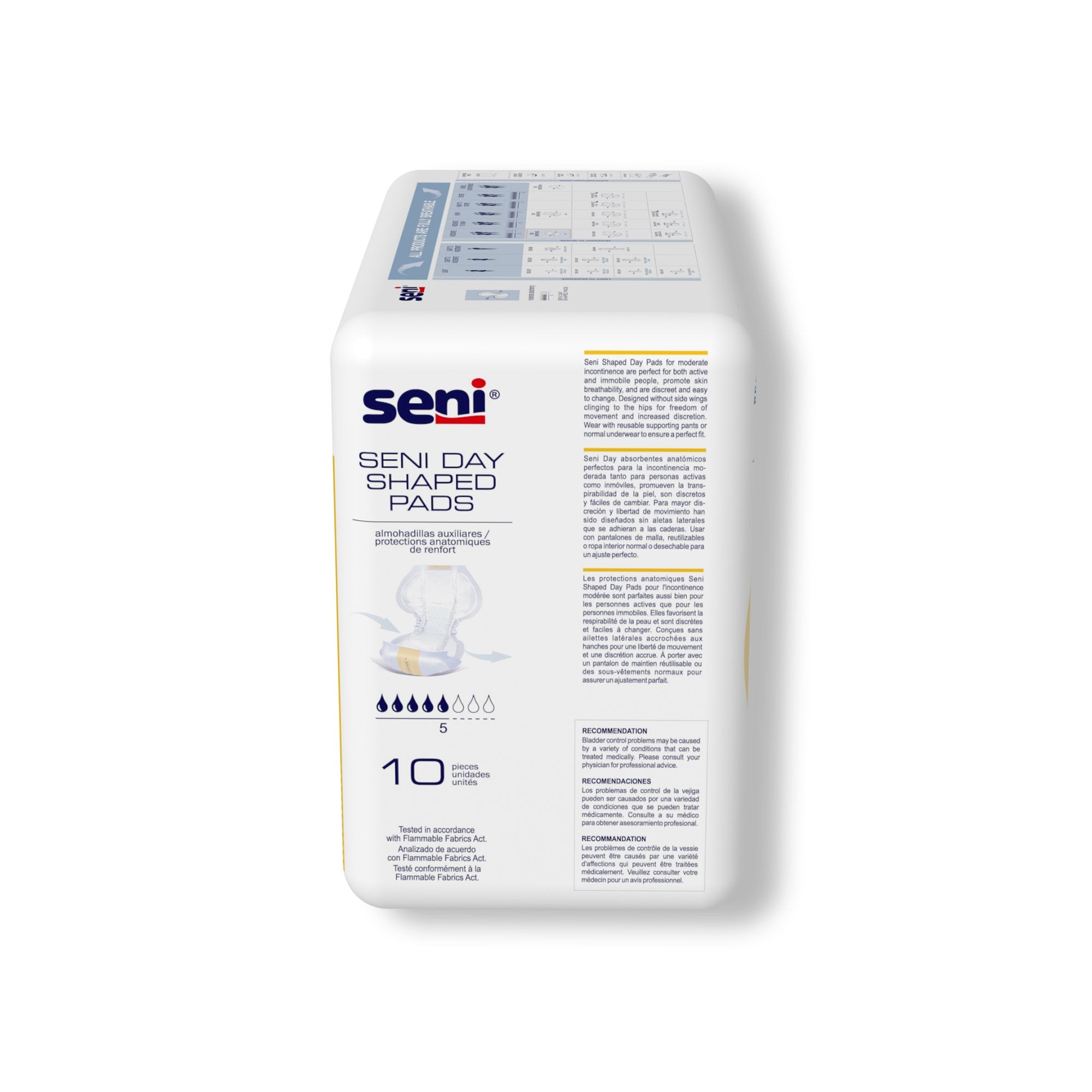 Seni Day Shaped Pads-Incontinence Liner Seni Shaped Day Pads 25 Inch Length Moderate Absorbency Super Absorbent Core One Size Fits Most