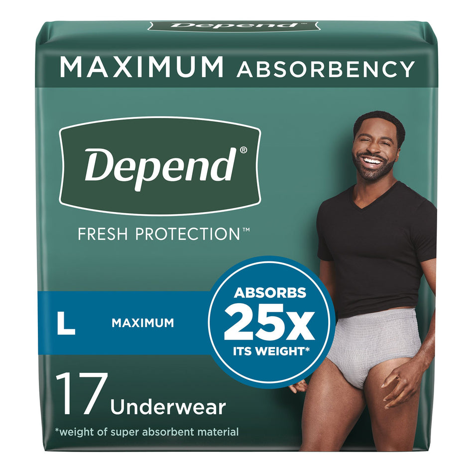 Depend Fresh Protection Men's Maximum Absorbency Underwear, Large-Male Adult Absorbent Underwear Depend Fresh Protection Waistband Style Large Disposable Heavy Absorbency