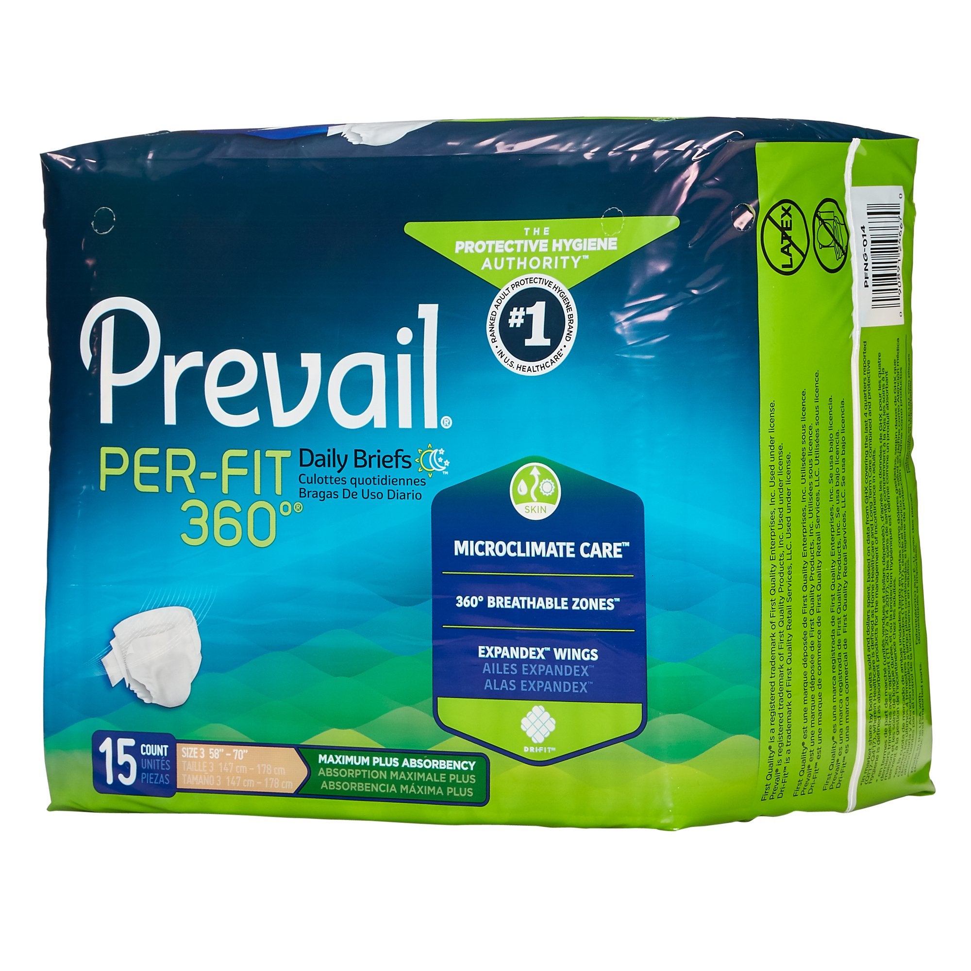 Prevail Per-Fit 360 Maximum Plus Incontinence Brief, Extra Large-Unisex Adult Incontinence Brief Prevail Per-Fit 360 Size 3 / X-Large Disposable Heavy Absorbency