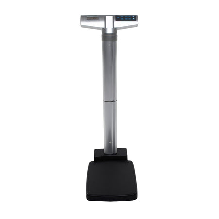 Health O Meter Digital Platform Scale-Physician Scale with Height Rod Health O Meter LCD Display 460 lbs. / 209 kg Capacity Gray AC Adapter / Battery Operated
