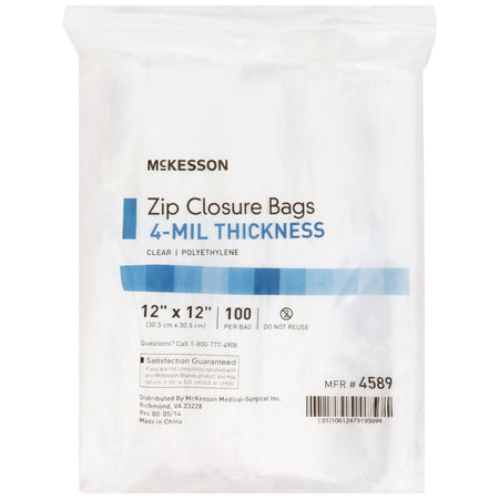 McKesson Zip Closure Bag, 12 x 12 in.-Reclosable Bag McKesson 12 X 12 Inch Polyethylene Clear Zipper Closure