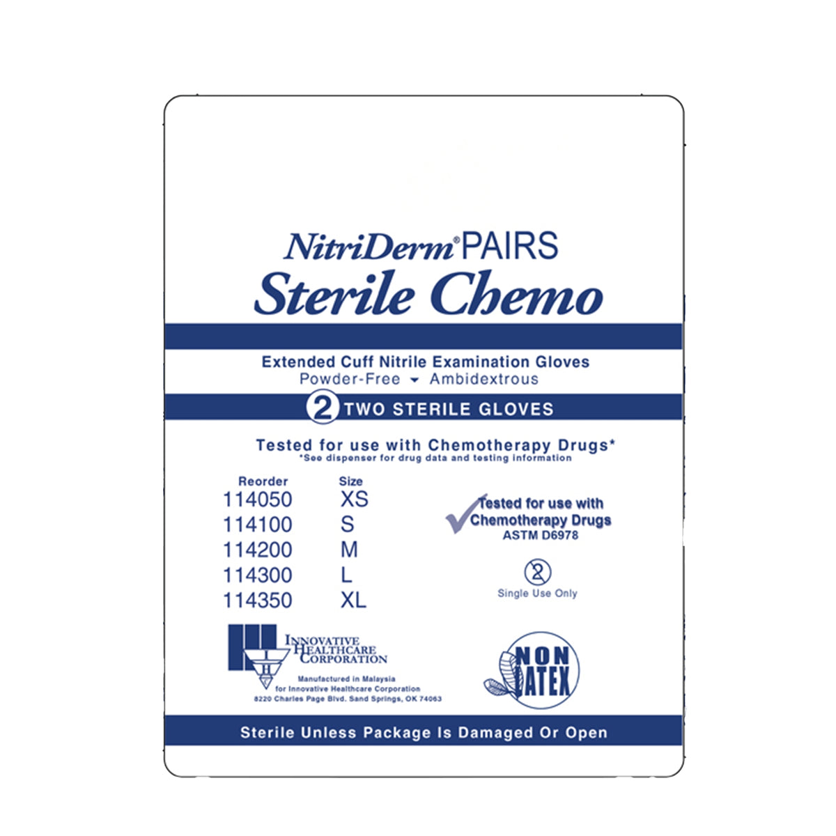 NitriDerm EC Nitrile Extended Cuff Length Exam Glove, Small, Blue-Exam Glove NitriDerm EC Small Sterile Pair Nitrile Extended Cuff Length Smooth Blue Chemo Tested