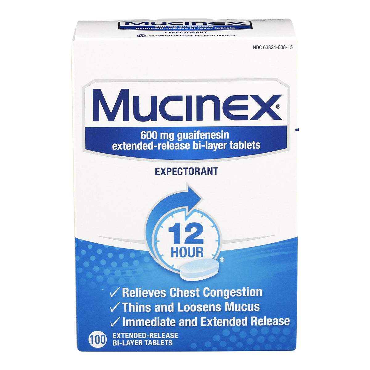 Mucinex Guaifenesin Cold and Cough Relief-Cold and Cough Relief Mucinex 600 mg Strength Extended Release Tablet 100 per Bottle