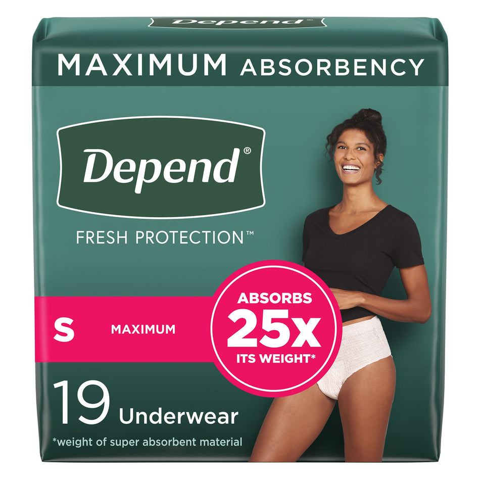 Depend Fresh Protection Women's Maximum Absorbency Underwear, Small-Female Adult Absorbent Underwear Depend Fresh Protection Waistband Style Small Disposable Heavy Absorbency