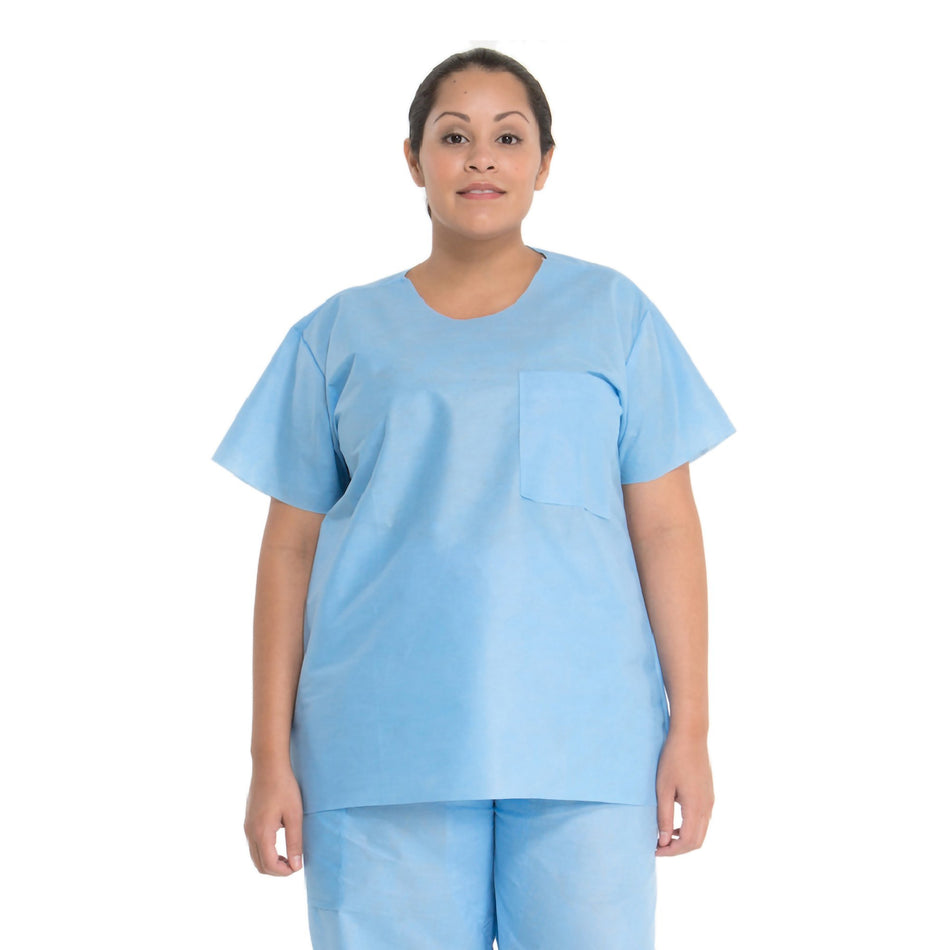 Halyard Scrub Shirt-Scrub Shirt Medium Blue 1 Pocket Short Sleeve Unisex
