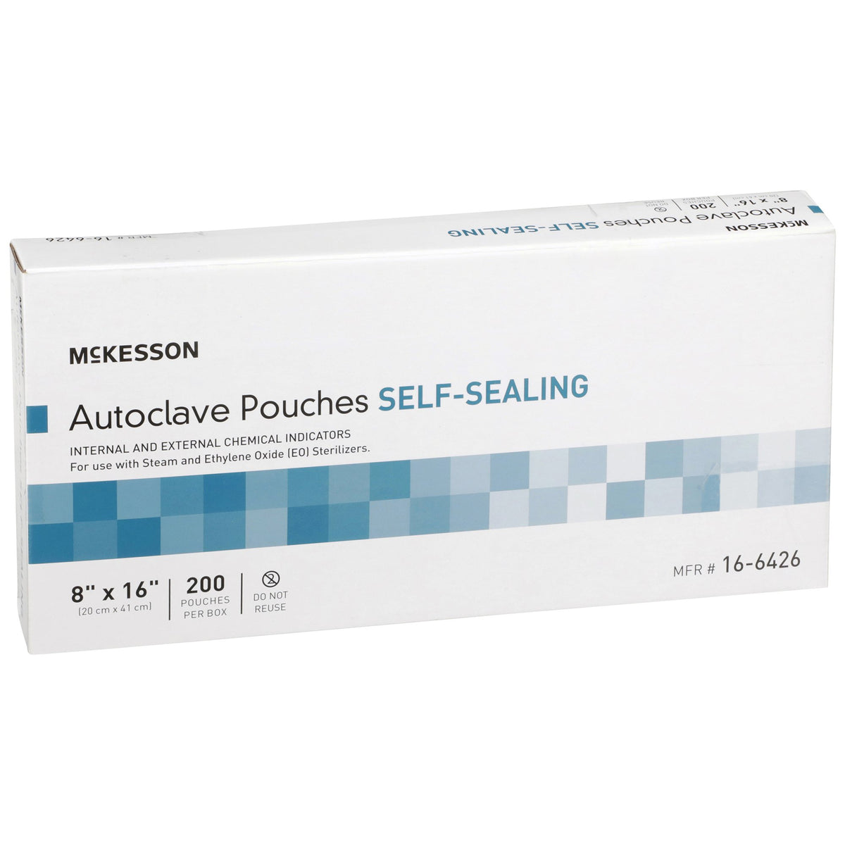McKesson Sterilization Pouch, 8 x 16 Inch-Sterilization Pouch McKesson Ethylene Oxide (EO) Gas / Steam 8 X 16 Inch Transparent Blue / White Self Seal Paper / Film