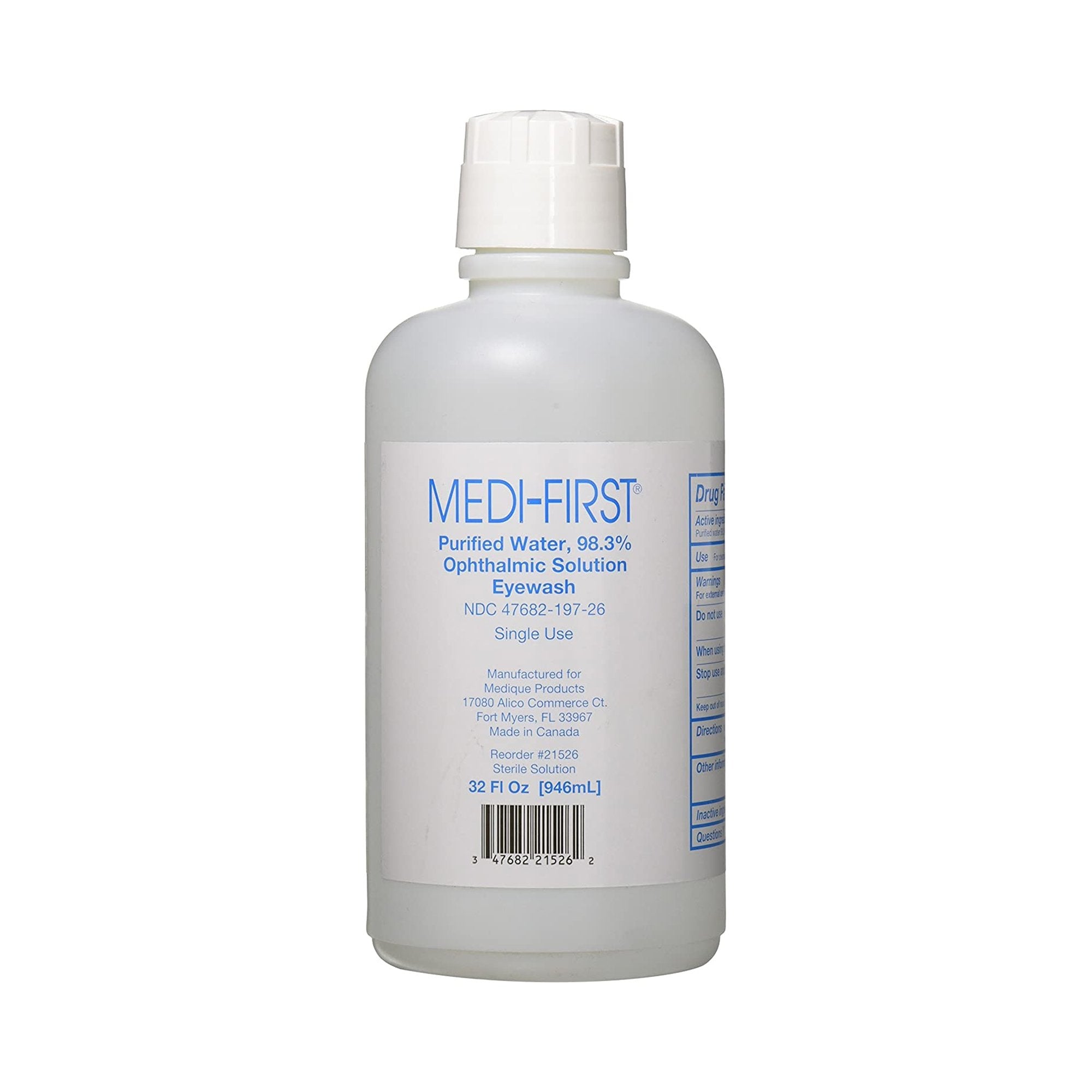 Medi-First Ophthalmic Solution Eyewash, 1-quart bottle-Eyewash Solution Medi-First 32 oz. Squeeze Bottle