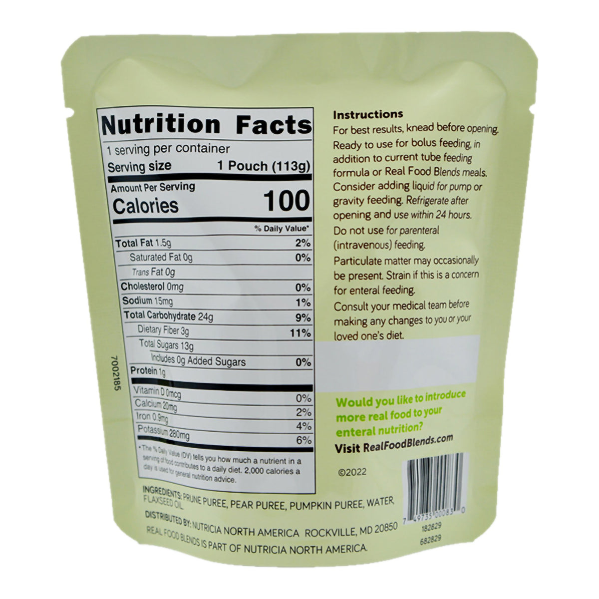 Tube Feeding Formula Real Food Blends® Mini Prunes / Pears / Pumpkin Flavor Liquid 4 oz. Pouch - Nutritionals and Feeding...