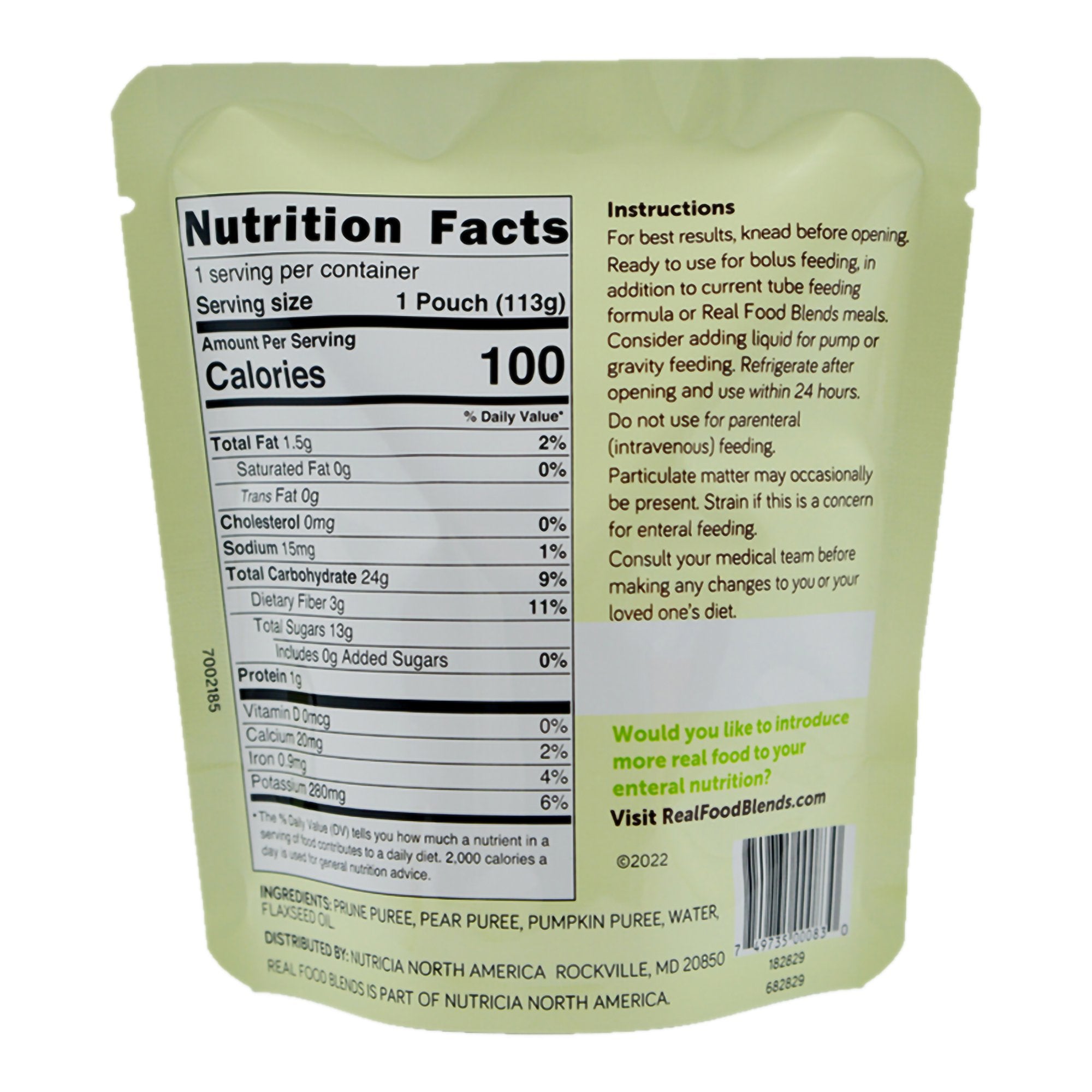 Tube Feeding Formula Real Food Blends® Mini Prunes / Pears / Pumpkin Flavor Liquid 4 oz. Pouch - Nutritionals and Feeding...