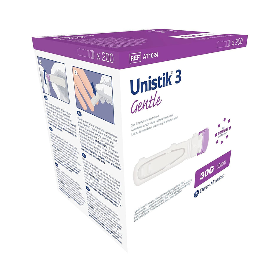 Unistik� 3 Comfort Safety Lancet-Safety Lancet Unistik 3 28 Gauge Retractable Push Button Activation Finger