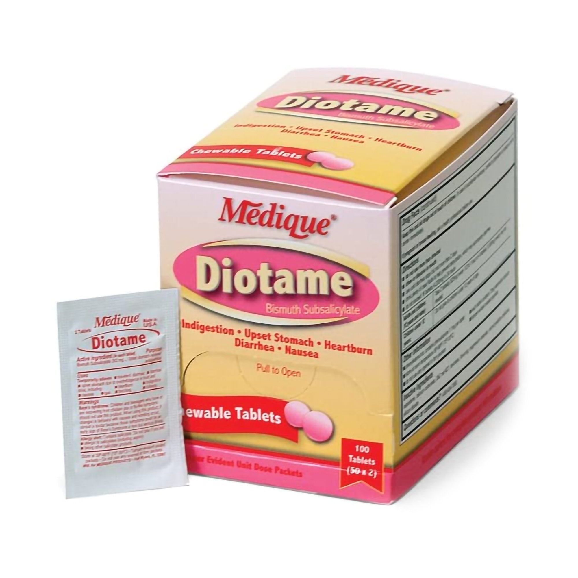 Diotame Bismuth Subsalicylate Anti-Diarrheal-Anti-Diarrheal Diotame 262 mg Strength Chewable Tablet 100 per Box