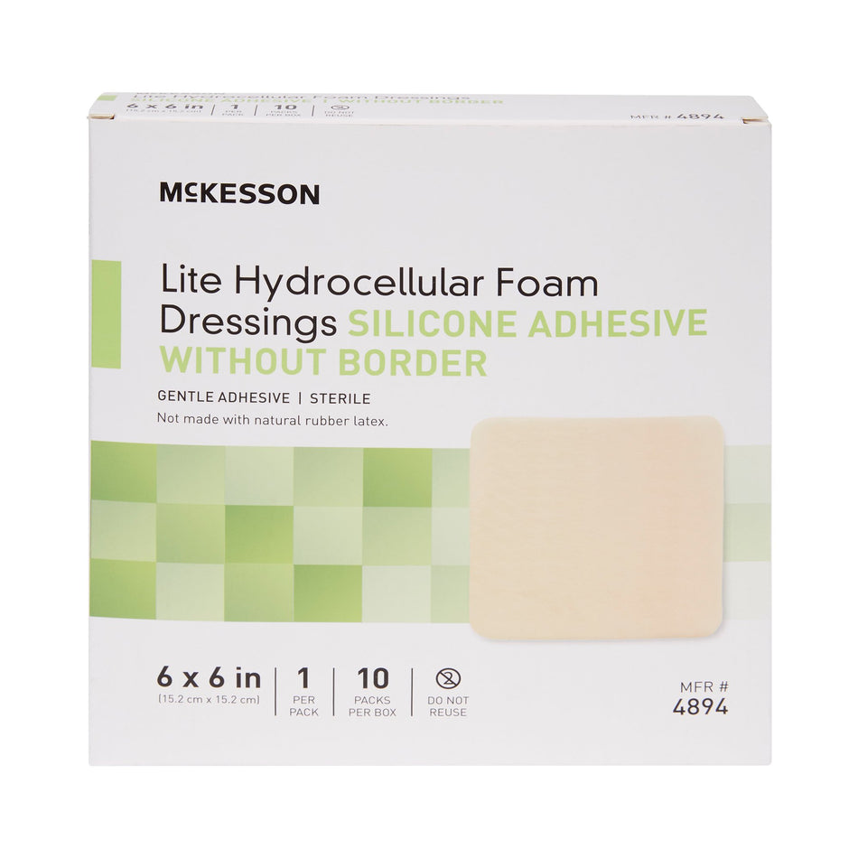 McKesson Lite Silicone Gel Adhesive without Border Thin Silicone Foam Dressing, 6 x 6 Inch-Thin Foam Dressing McKesson Lite 6 X 6 Inch Without Border Film Backing Silicone Gel Adhesive Square Sterile