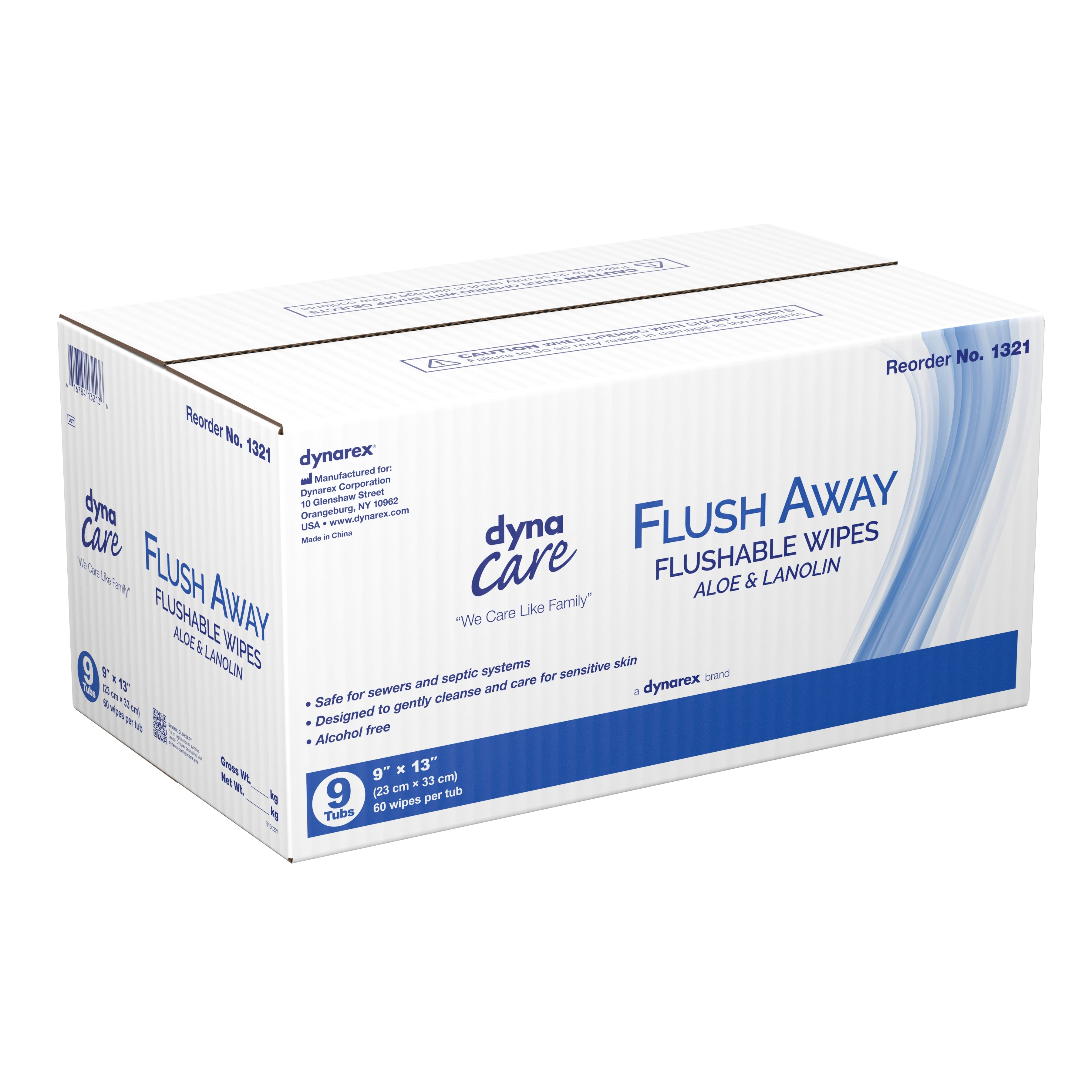 Dynarex Flush Away Personal Wipes, Adult, Tub, Aloe/Lanolin Scented-Flushable Personal Wipe Flush Away Adult Tub Scented 60 Count