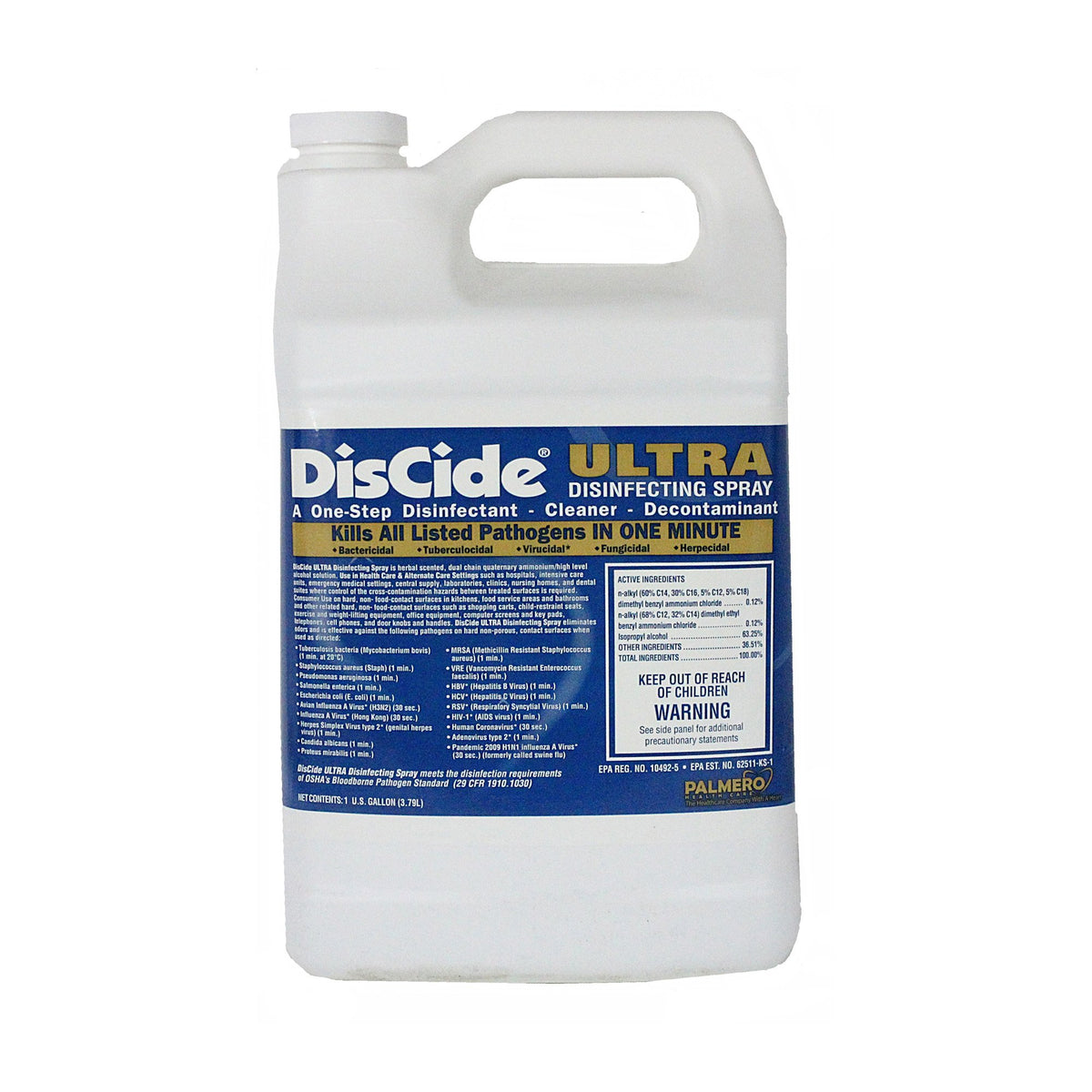 DisCide Ultra Quaternary Based Surface Disinfectant Cleaner 1 gal.-DisCide Ultra Surface Disinfectant Cleaner Quaternary Based Manual Pour Liquid 1 gal. Jug Herbal Scent NonSterile