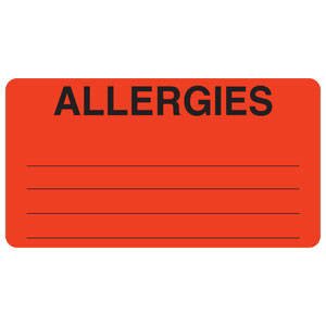 Pre-Printed Label Allergy Alert Red ALLERGIES Alert Label 1-3/4 X 3-1/4 Inch