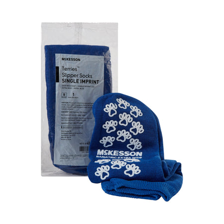McKesson Terries Slipper Socks-Slipper Socks McKesson Terries Unisex Adult Bariatric / X-Wide Single Tread Single Patient Use Royal Blue