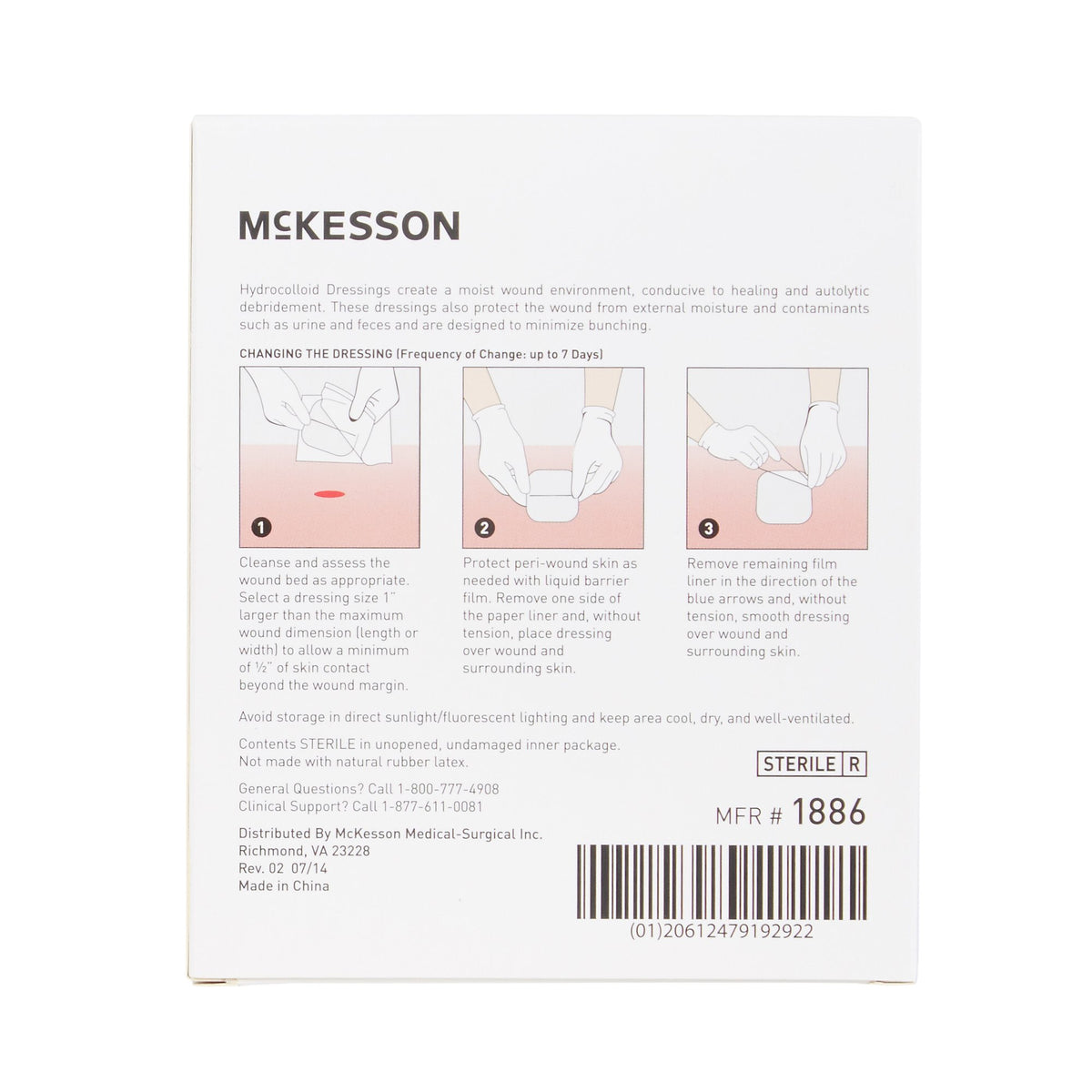 McKesson Hydrocolloid Dressing, 2 x 2 Inch-Hydrocolloid Dressing McKesson Waterproof Film Backing 2 X 2 Inch Square Hydrocolloid / Film