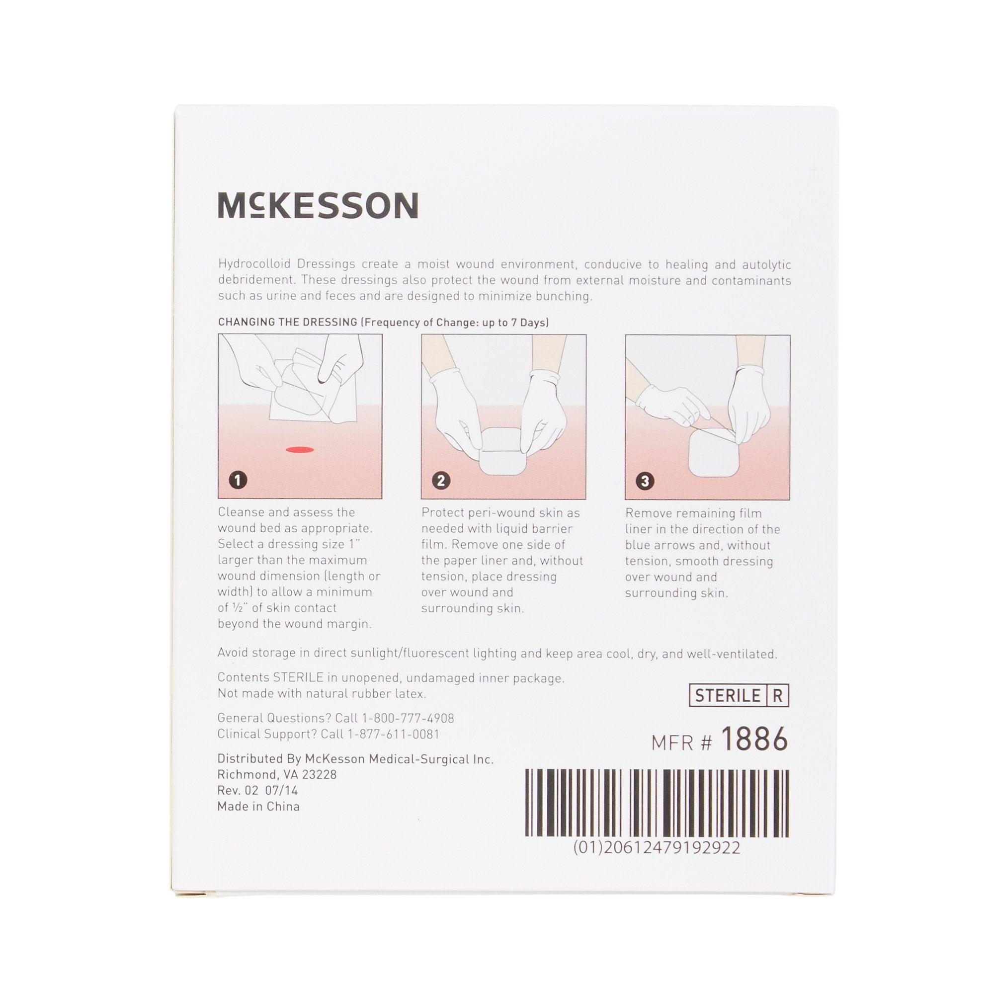 McKesson Hydrocolloid Dressing, 2 x 2 Inch-Hydrocolloid Dressing McKesson Waterproof Film Backing 2 X 2 Inch Square Hydrocolloid / Film