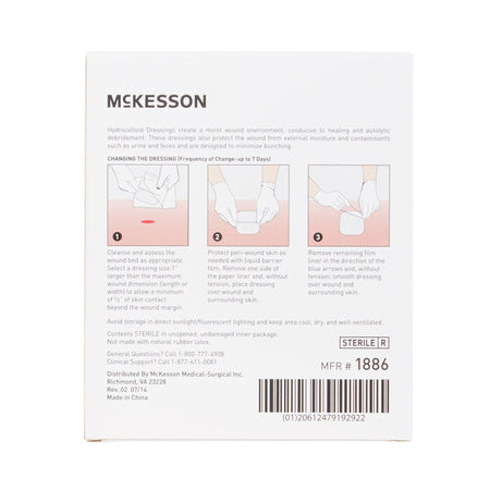 McKesson Hydrocolloid Dressing, 2 x 2 Inch-Hydrocolloid Dressing McKesson Waterproof Film Backing 2 X 2 Inch Square Hydrocolloid / Film