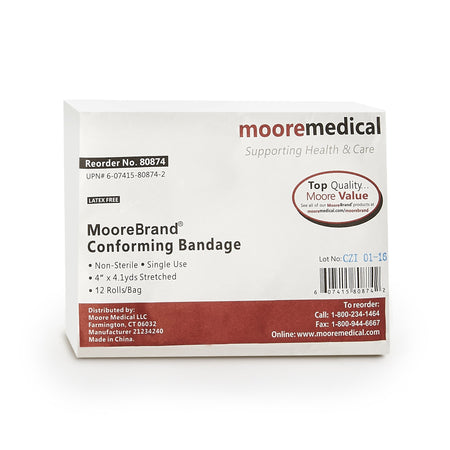 MooreBrand. Conforming Bandage, 4 Inch x 4-1/10 Yard-Conforming Bandage McKesson 4 Inch X 4-1/10 Yard NonSterile 12 per Pack