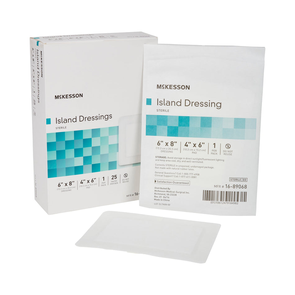 McKesson White Adhesive Dressing, 6 x 8 Inch-Island Dressing McKesson 6 X 8 Inch Rectangle Sterile